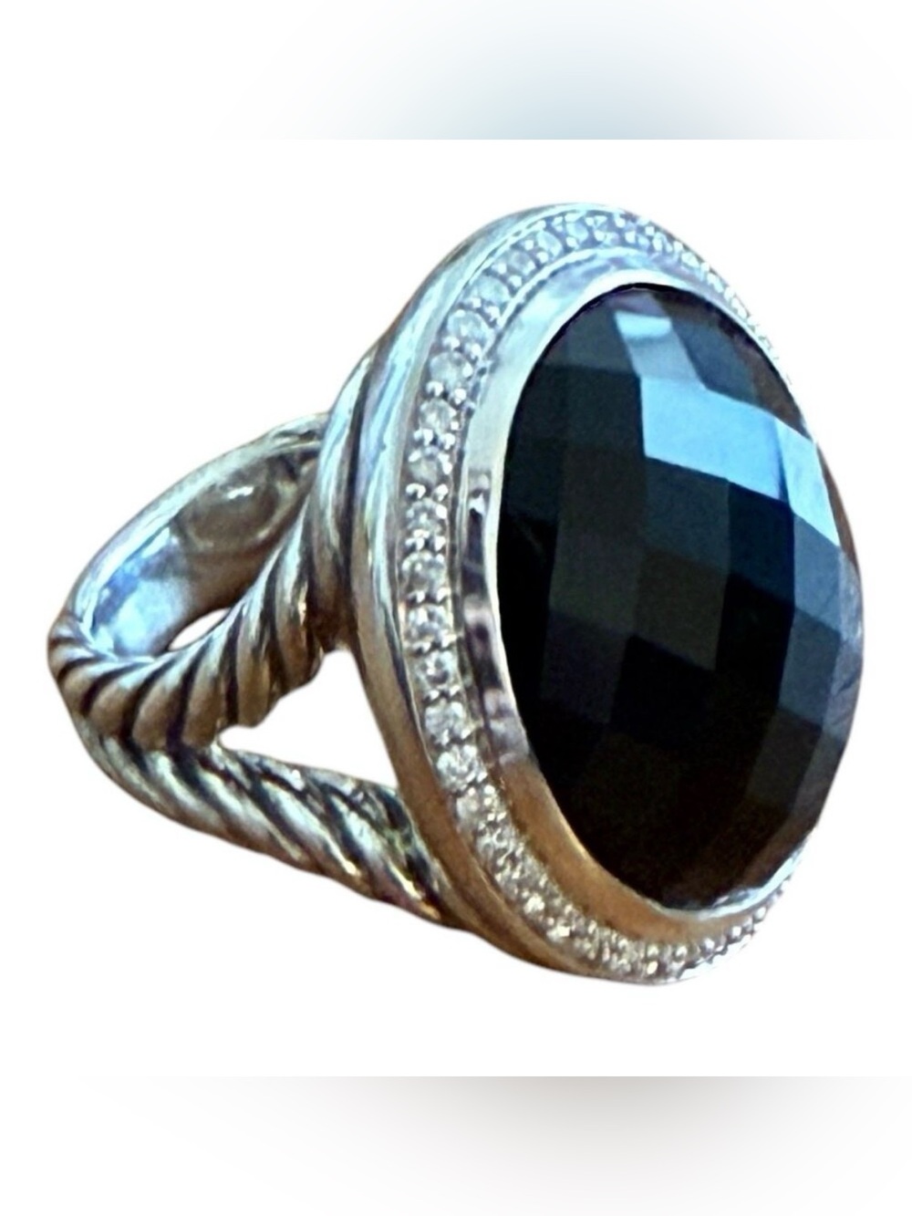 David Yurman Ring Black Onyx Diamond Sz 6 Sterling Silver 925 Statement